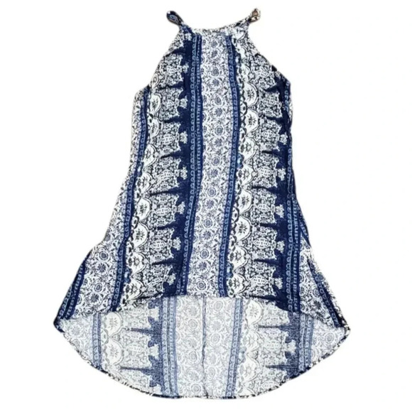 One Clothing Blue Boho Print Halter High Low Dress L - Picture 1 of 5